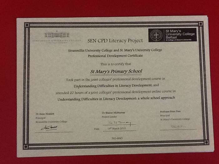 St Mary\'s Staff Awards for The SEN Literacy Project.